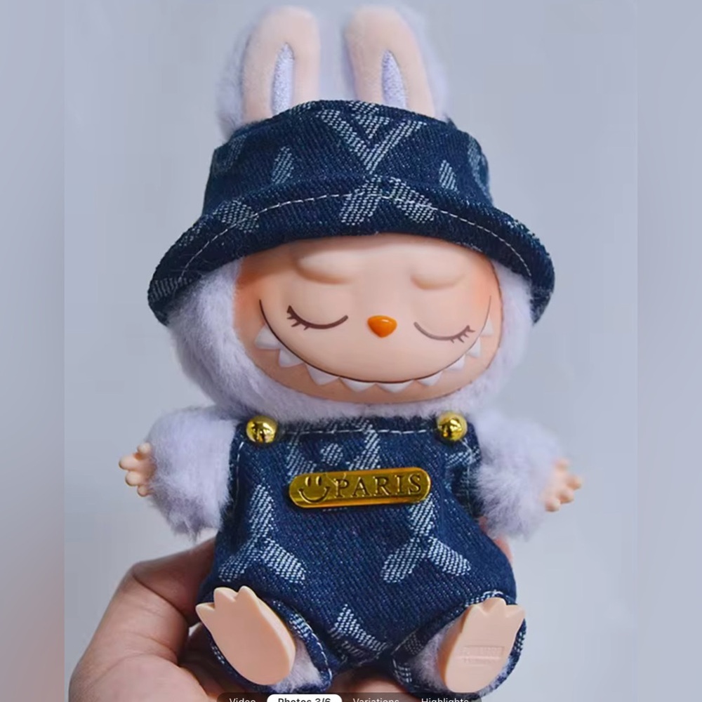 Labubu Navy Blue Hat and Overalls Set-DOLL NOT INCLUDED